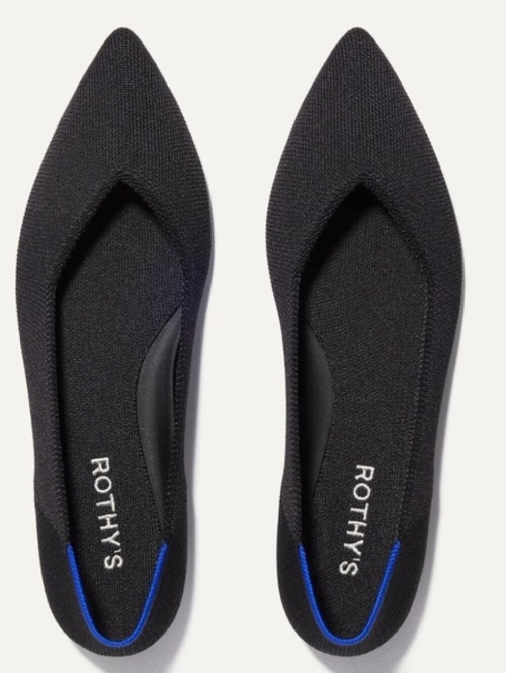 Rothy's Black Pointed Knit Flats with Blue Accent